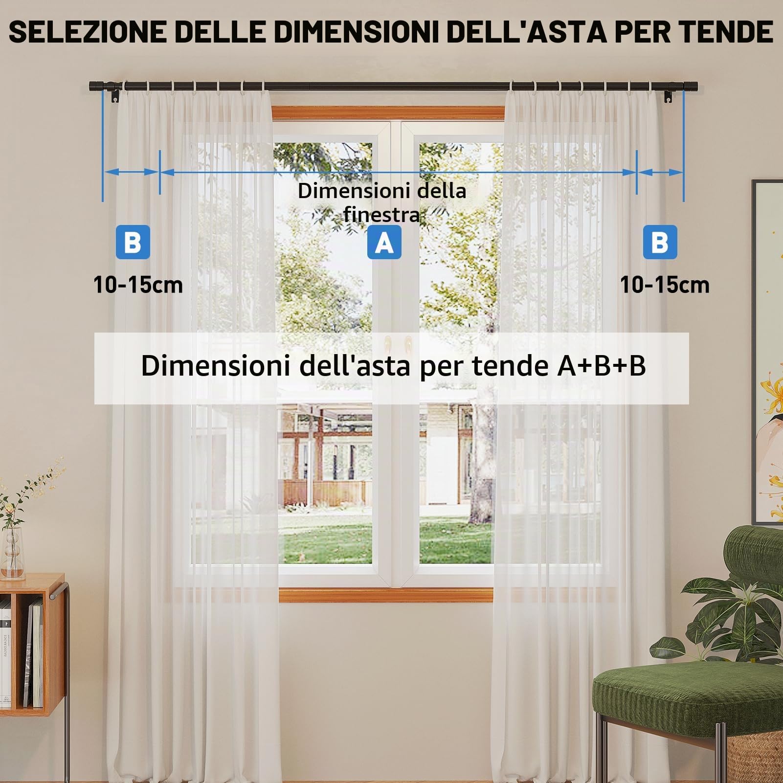 WELDUN Bastoni per tende per finestre, in metallo, estensibili, da 81 a 361 cm, resistenti per tende con occhielli, diametro di 20 mm, colore nero