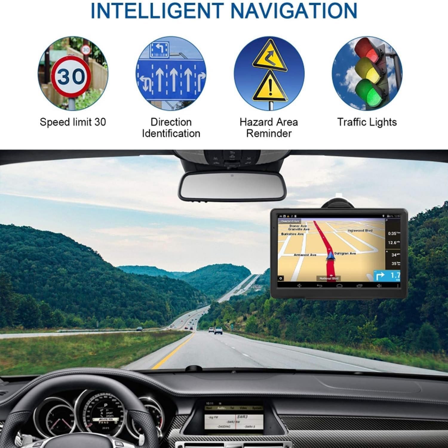 5 Pouce GPS Voiture,Navigation Voiture,Cartes Europe, Mises à Jour Gratuites, Alerte Vitesse & Poi, Guidage Vocal pour Camping-Car/Camion