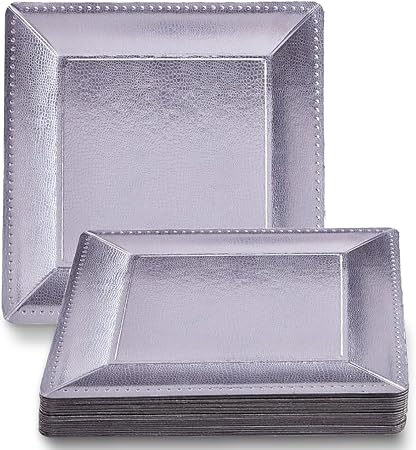 Silver Square Charger Disposable Paper Plates - 13" (Pack of