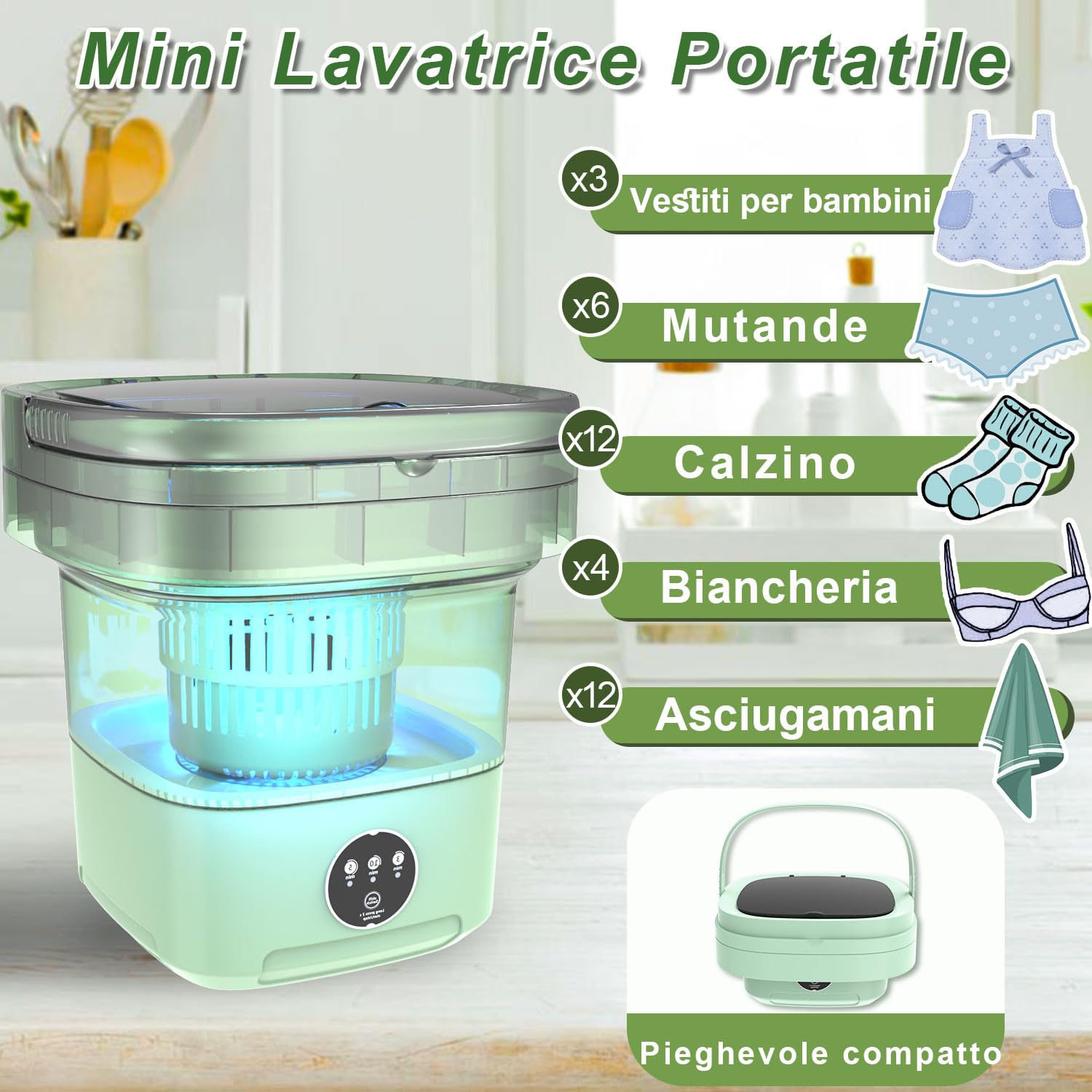 Lavatrice Portatile Pieghevole 8L Con Centrifuga - Per Campeggio E Viaggi, Colore Viola - Foto 3