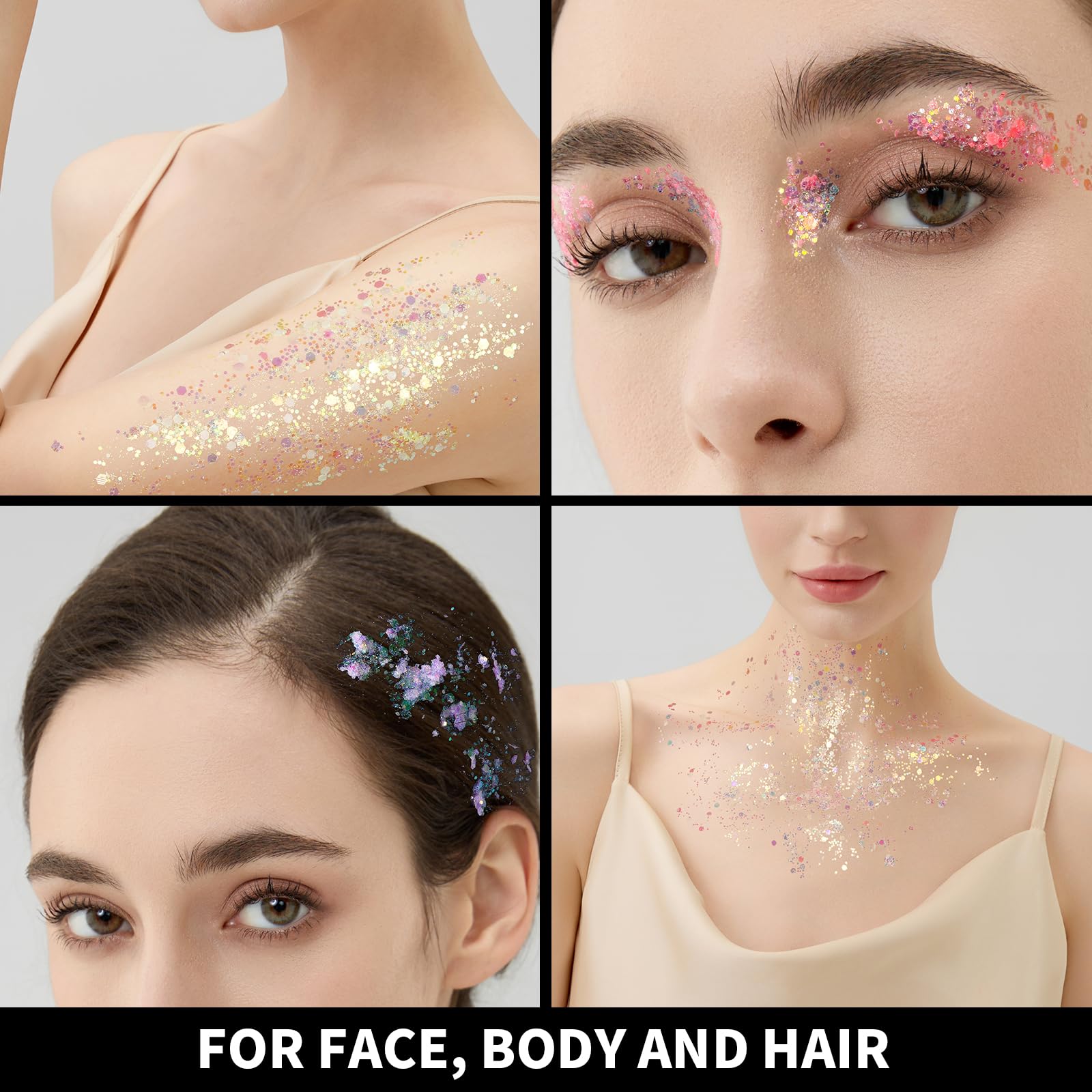 6 colores que brillan en la oscuridad, gel de purpurina facial, purpurina corporal para el cabello para Halloween, maquillaje, luz negra UV, fiesta, fiestas de animación, festivales 5