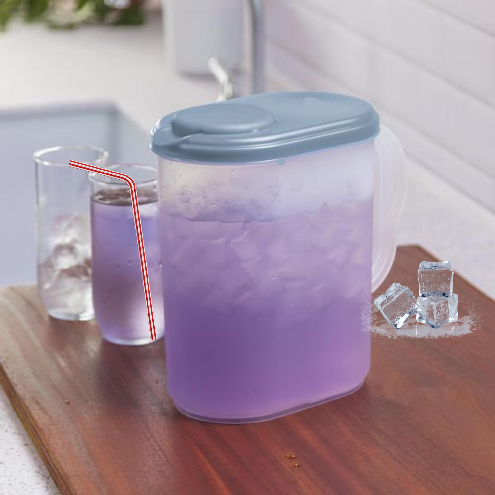 Jarra de agua de 1 galón con tapa y boquilla superior pivotante, diseño delgado que se adapta a la puerta del refrigerador, jarra de té de plástico de 1 galón con tapa, jarra de agua de 1 galón con
