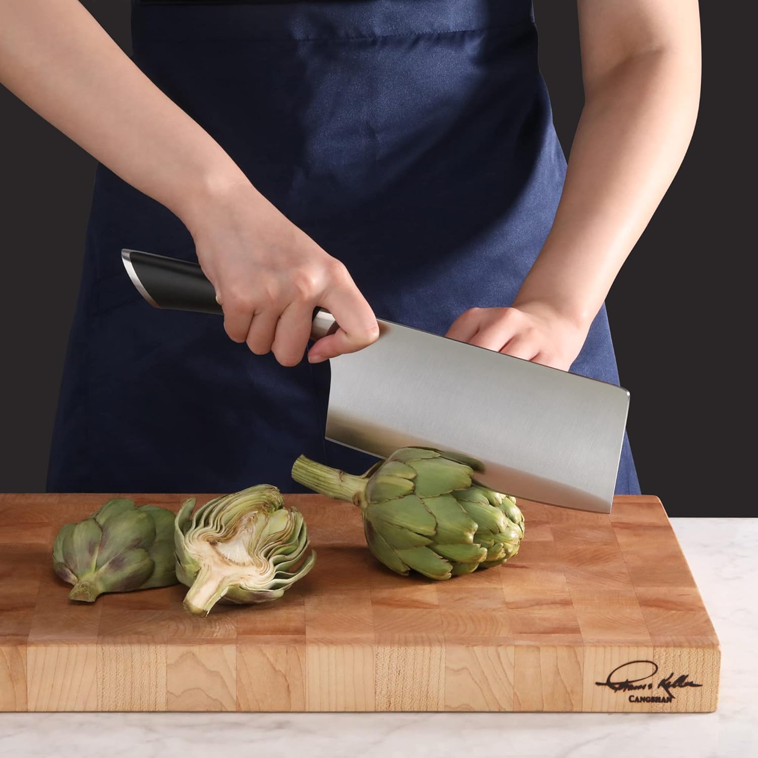 Cangshan ELBERT Series German Steel Forged Cleaver Knife Block Sets, Acacia (3-Piece, Black)