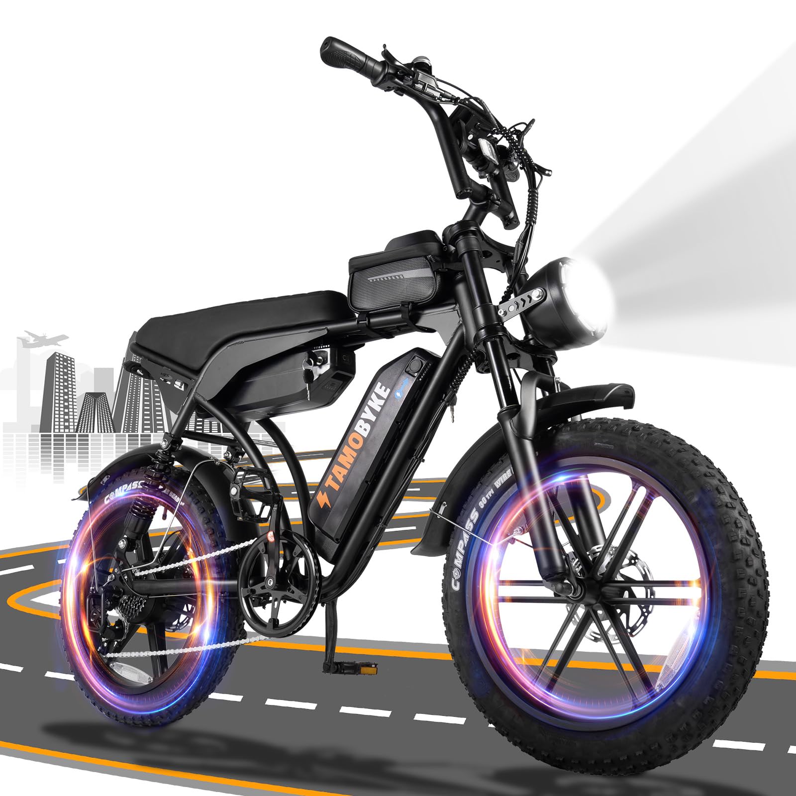 Tamobyke Electric Bike for Adults, Powerful 1000-2000W Motor, 20-24'' Fat Tire Ebikes, 48V15.6-31.2AH Battery,28-34MPH Speed, Full Suspension Hydralic Brakes Electric Dirt Bike