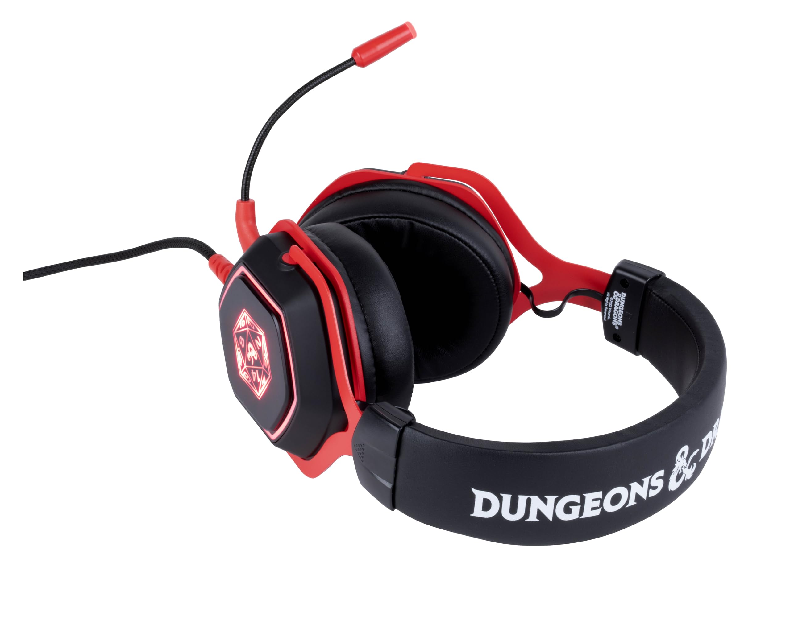 Konix Dungeons & Dragons Auriculares Gaming con Cable D20 para PC - Altavoces de 50 mm - Micrófono - Cable USB de 2 m - Retroiluminación - Negro y Rojo