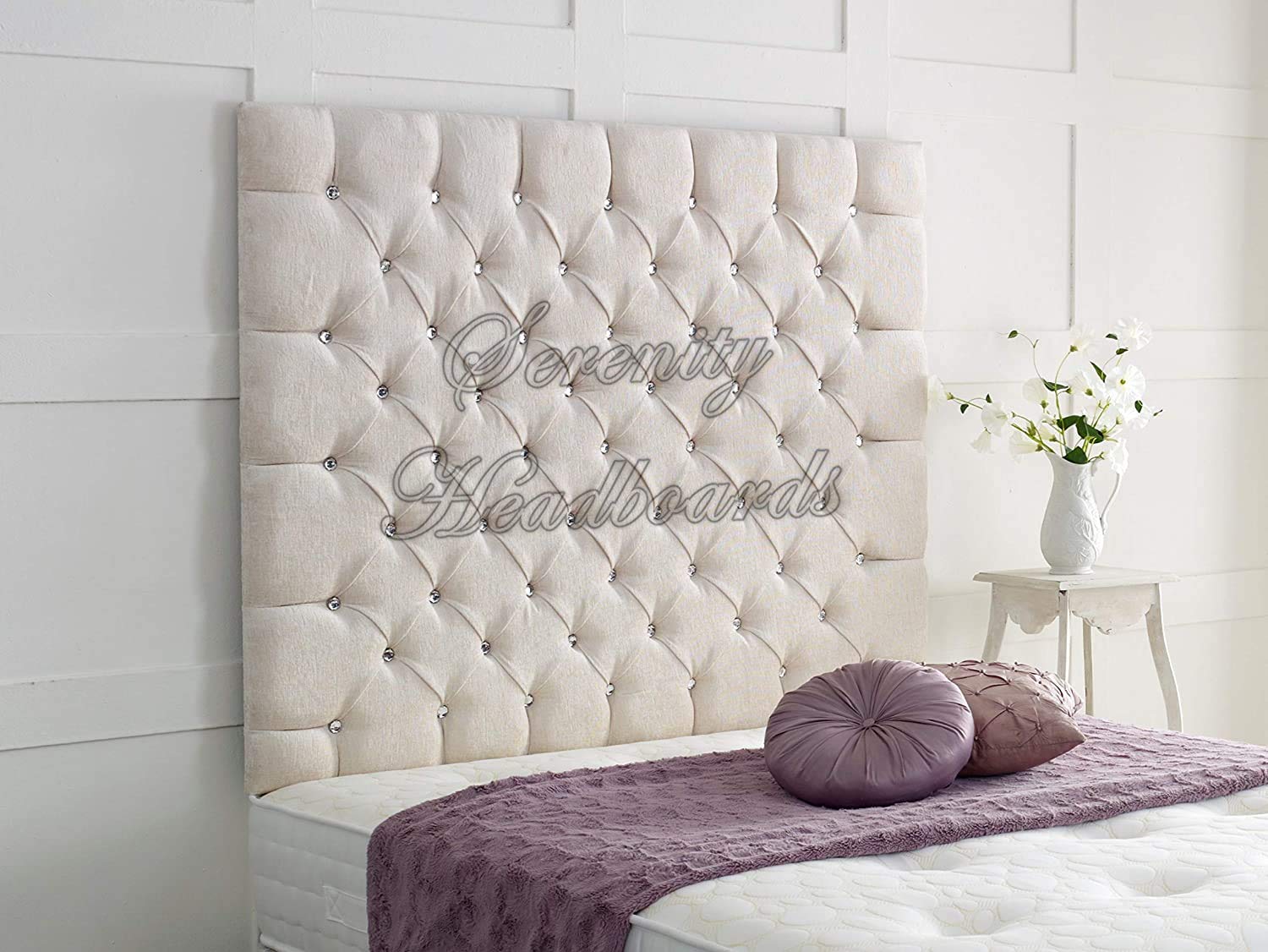 Serenity Chesterfield Chenille Wall Headboard - 36" Height Colours (4FT6 Double - 36", Light Grey)