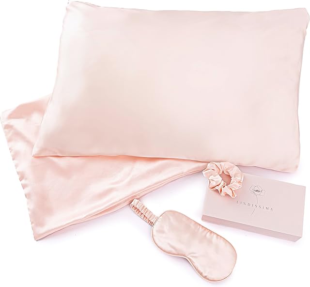 LINDISSIMA - Silk Satin Blend Pillowcase for Hair and Skin, with Eye Mask & Scrunchie in Luxury Pamper Set Packaging, Birthday Gifts for Mum, Gift Sets for Women, Unique Auntie Gifts Better Sleep.