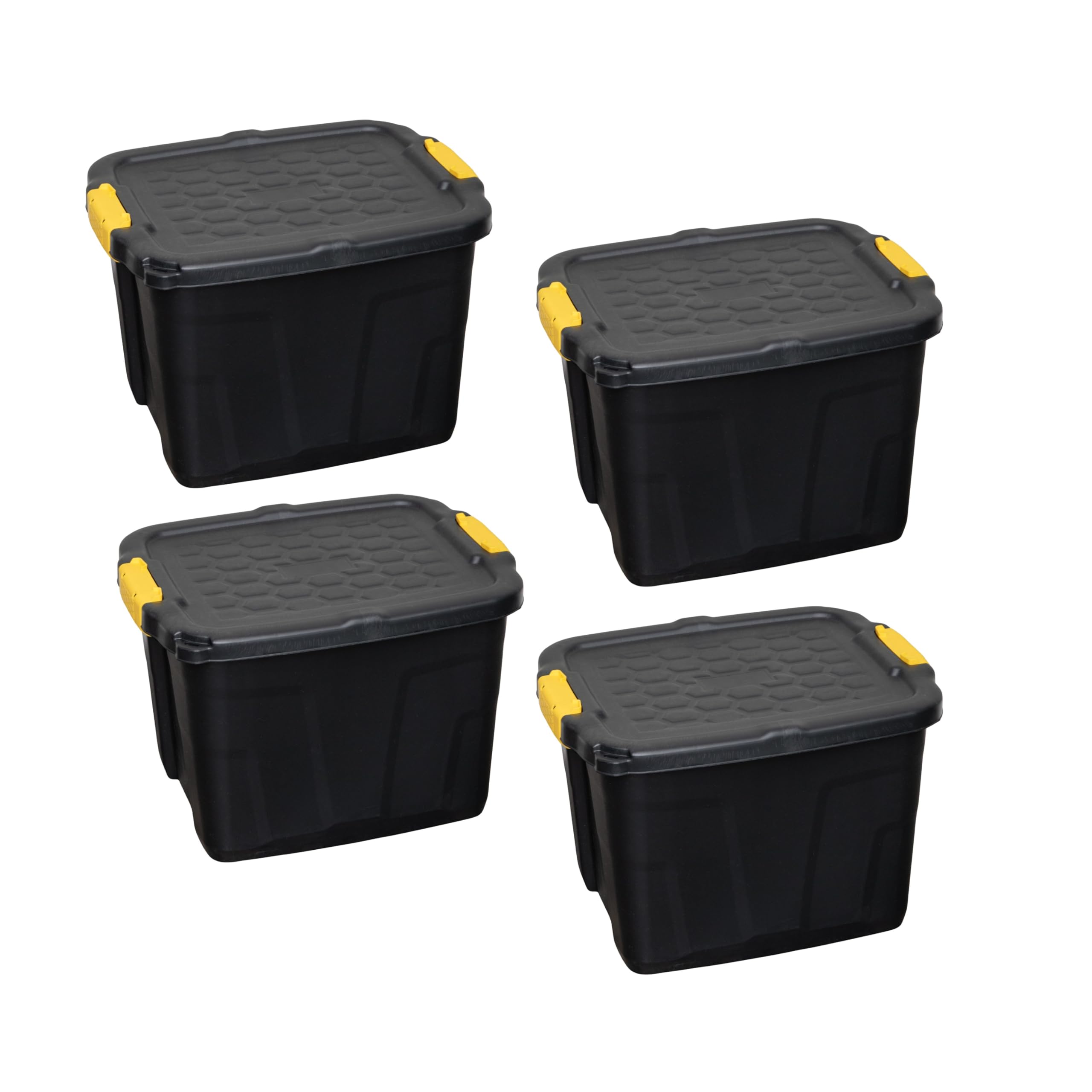 Samuel Alexander Black 42L Heavy Duty Lockable & Stackable Storage Tub Chest With Clips (4)