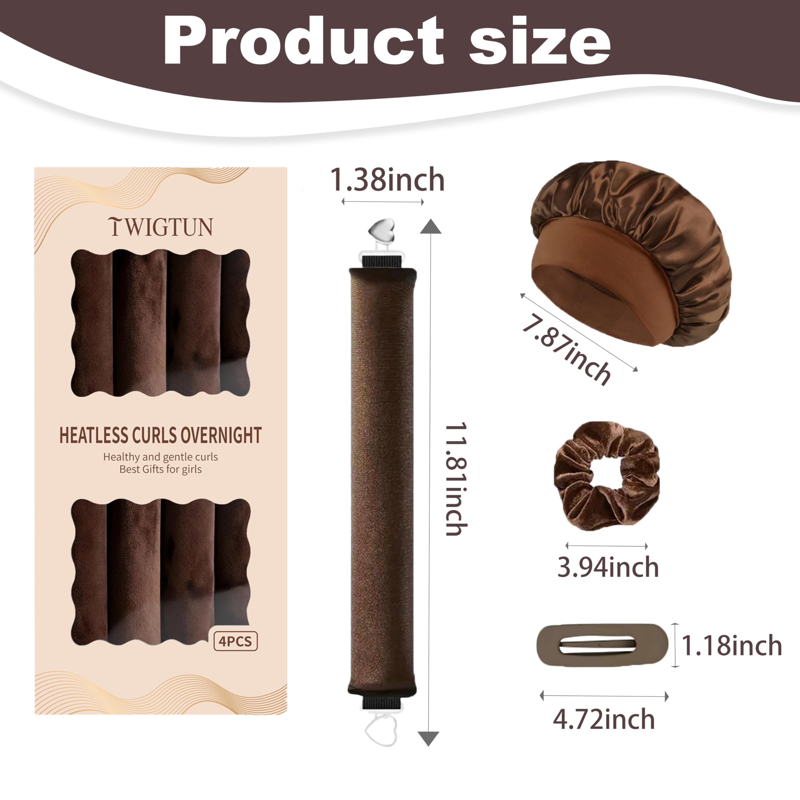 Heatless Curls Overnight Hair Curlers - 4 Pcs No-Heat Curling Rod to Sleep In and Shower Cap,Velvet Hair Rollers with Satin Wrap (new packaging) — view 5