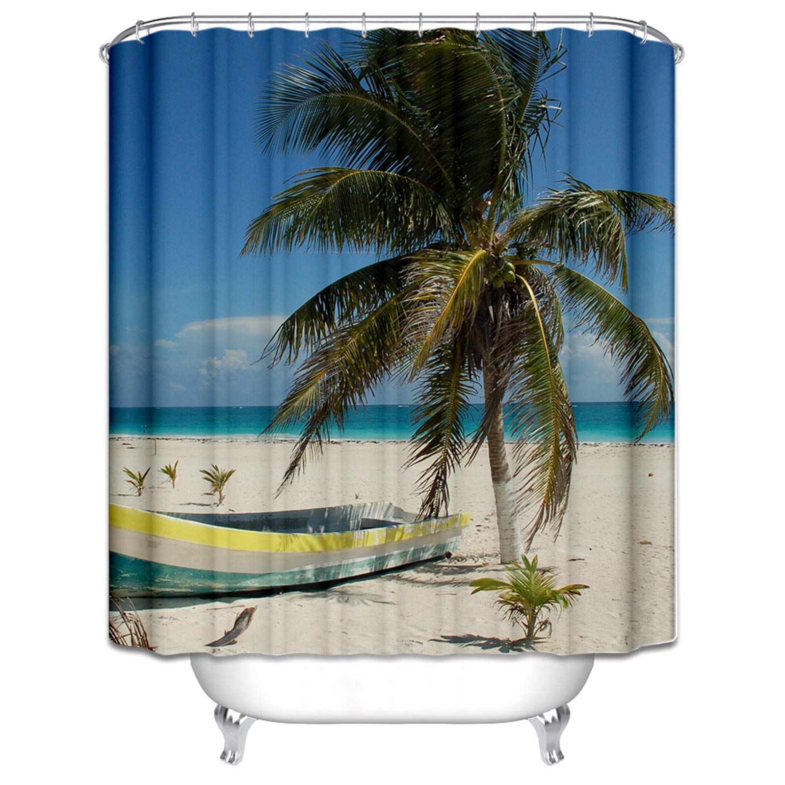 KnSam Cortina de ducha 100 % poliéster, incluye 12 anillas para colgar en la bañera, antimoho, resistente al agua, playa y paisajismo, color verde, altura 180 x 200 cm
