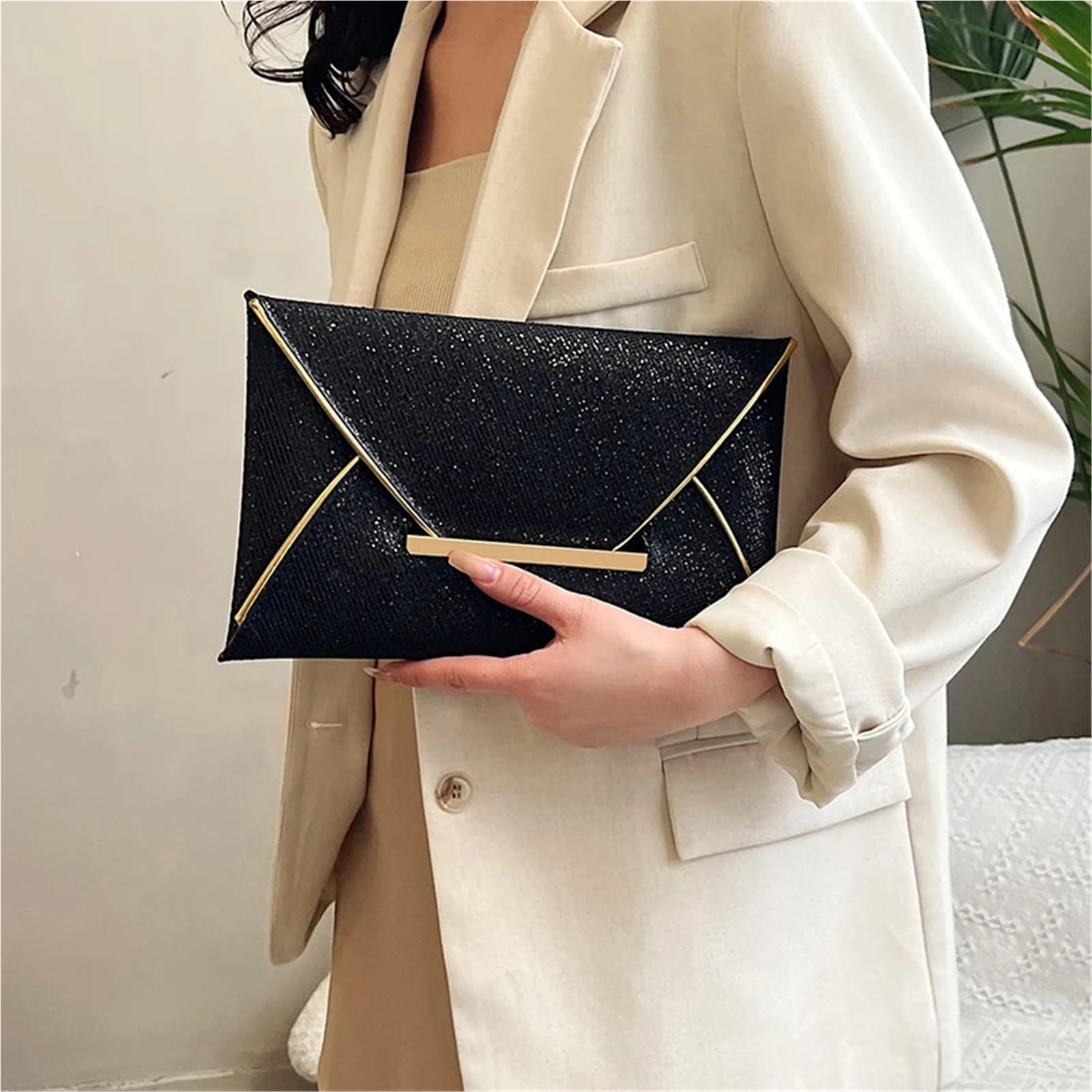 Borsa da donna con glitter sera paillettes tinta unita polso pochette elegante bling Portafoglio esterno femminile Per Donna(Gold)