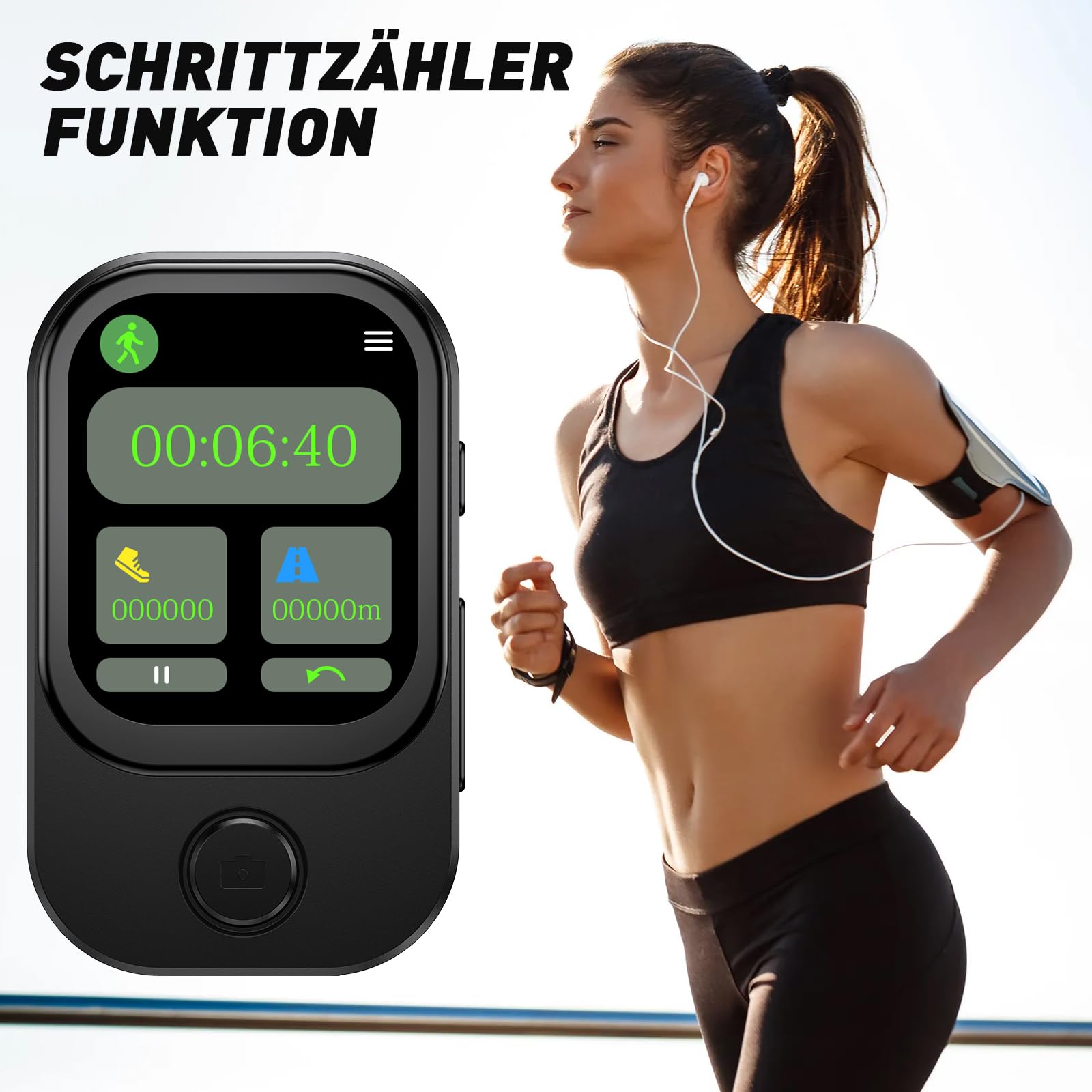 64GB MP3 Player Bluetooth 5.4 mit 180° Aufklappbar Kamera, RWSRW Mini Musik Player HD Lautsprecher FM Radio Fotoalbum Ideal HiFi-Sound E-Book Reader, Sport Schrittzähler (Schwarz)