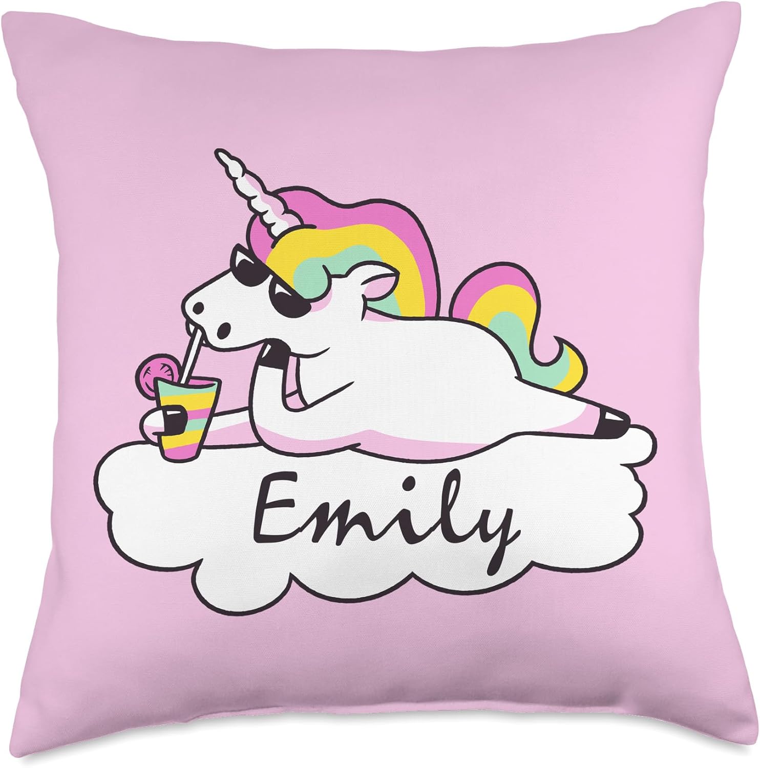 Custom Emily Gifts & Designs for Girls Funny Unicorn Emily Name Gift Trendy Pink Personalized Throw Pillow, 18x18, Multicolor