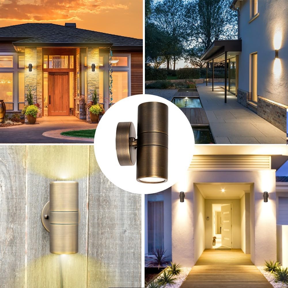 Brass Up Down Wall Sconce 206 – LED Modern Outdoor Wall Light, Low Voltage Exterior Lighting Fixture, Outdoor Sconce Lights with 2 MR16 Bulbs, Waterproof for House Patio Porch (1 Pack)