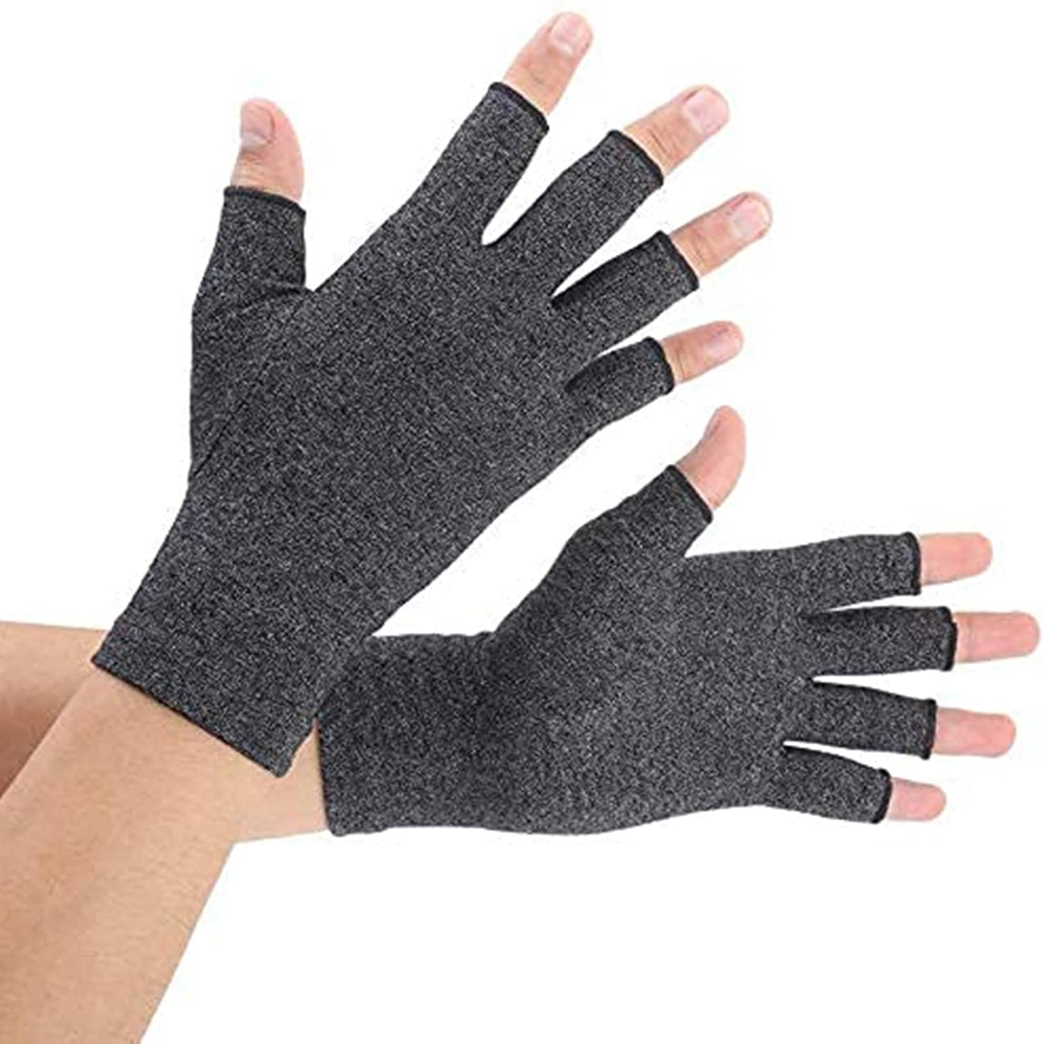 LingFei Rheumatoid Arthritis Gloves - Men and Women Fingerless Compression Wrap for Hand Pain and Osteoarthritis - Black Hand Wrap for Arthritic Joint Symptom Relief - Open Finger Fit?S? Grey Small