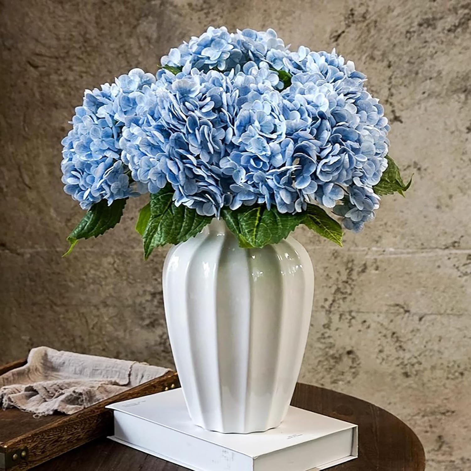 Sherika 3Pcs Real Touch Hydrangea Artificial Flowers, 21" Blue Latex Large Lifelike Faux Hydrangea Flowers for Home Decor Party Arrangements Wedding Bouquets Centerpieces - Image 6