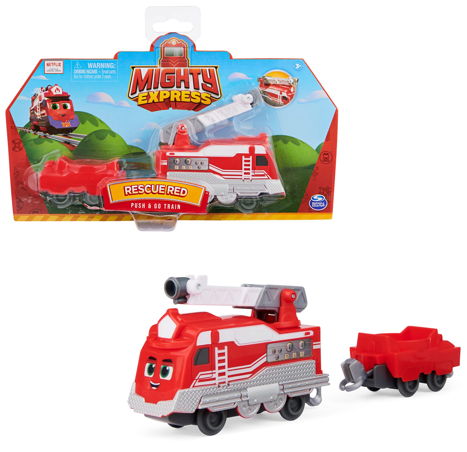 Mighty Express Push-and-Go Zug Roter Retter - handbetriebener Zug zur beliebten TV-Serie, ab 3 Jahren