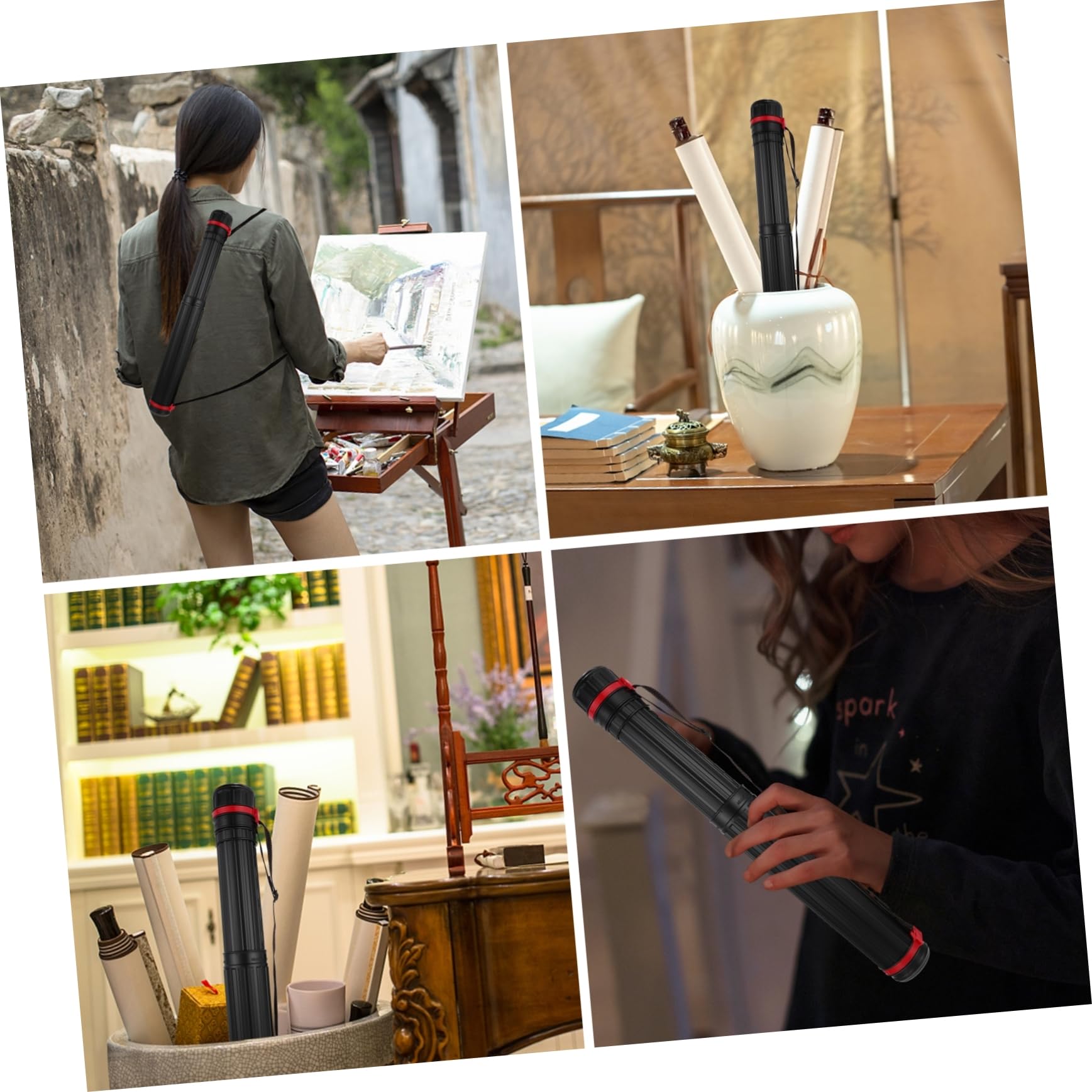 ULDIGI 2 Pcs Black Tube Top Expandable Painting Tube Storage Telescoping Needles