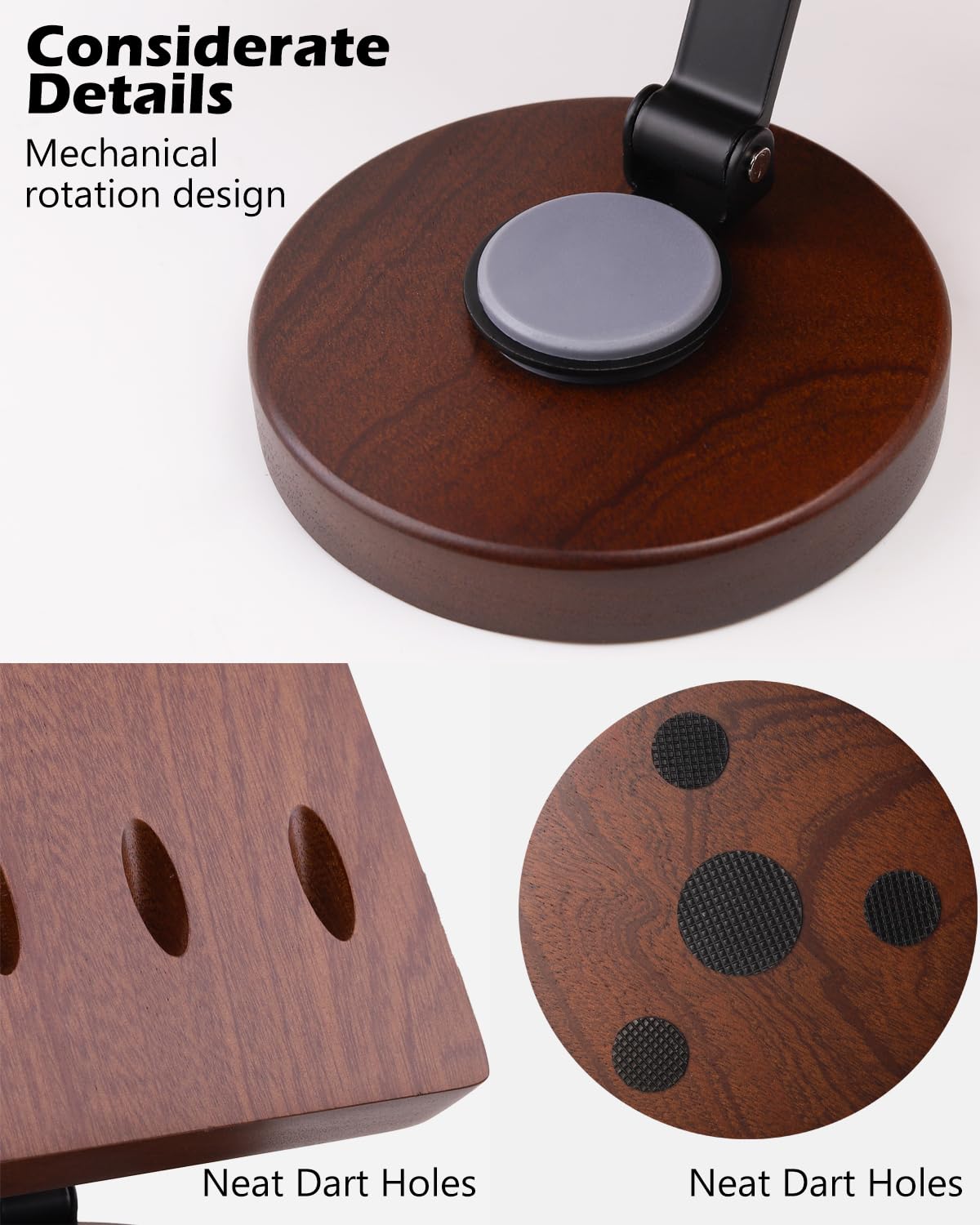 Drehbarer Darthalter aus Holz – Desktop-Aufbewahrungsständer für 6 Dartpfeile aus Stahl und weicher Spitze, Organizer-Tasche mit rutschfester Basis für Spielzimmer, Bar, Büro (braun)