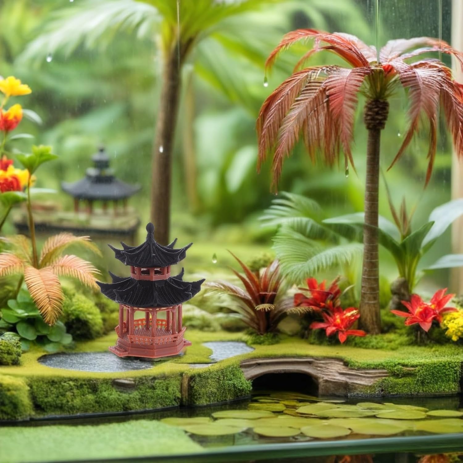 COLLBATH Vintage Coffee Plastic Pagoda Statue for Yard Aquarium Decor