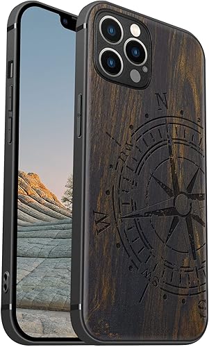 Miniatura 18 de Carveit Funda magnética de madera para iPhone 12 [madera natural y TPU suave negro] a prueba de golpes, funda de madera única y elegante compatible