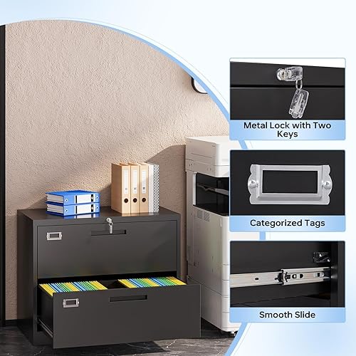 Miniatura 59 de Archivador de 4 cajones con cerradura, archivadores de metal, archivador vertical pequeño archivador de acero con cerradura para oficina en casa