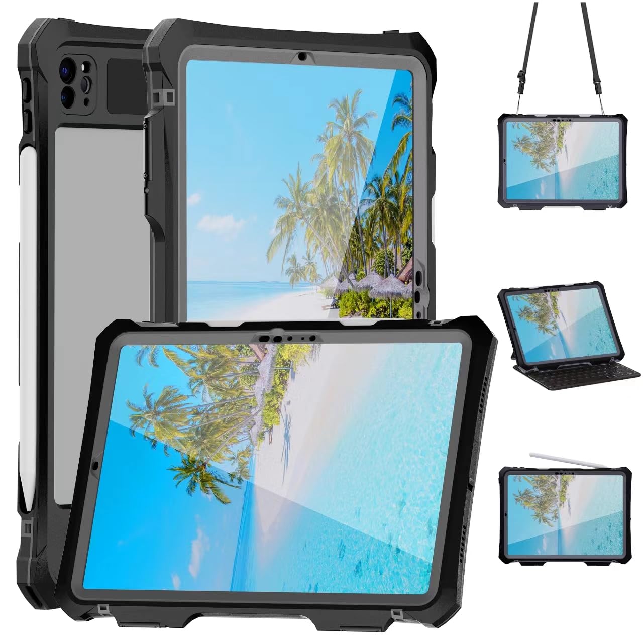 Compatible with iPad Pro 11 inch M4 2024 M5 2025 Waterproof Case,360 Protective Military Drop-Proof,with Strap Stand,Clear Screen Protector,Built-in