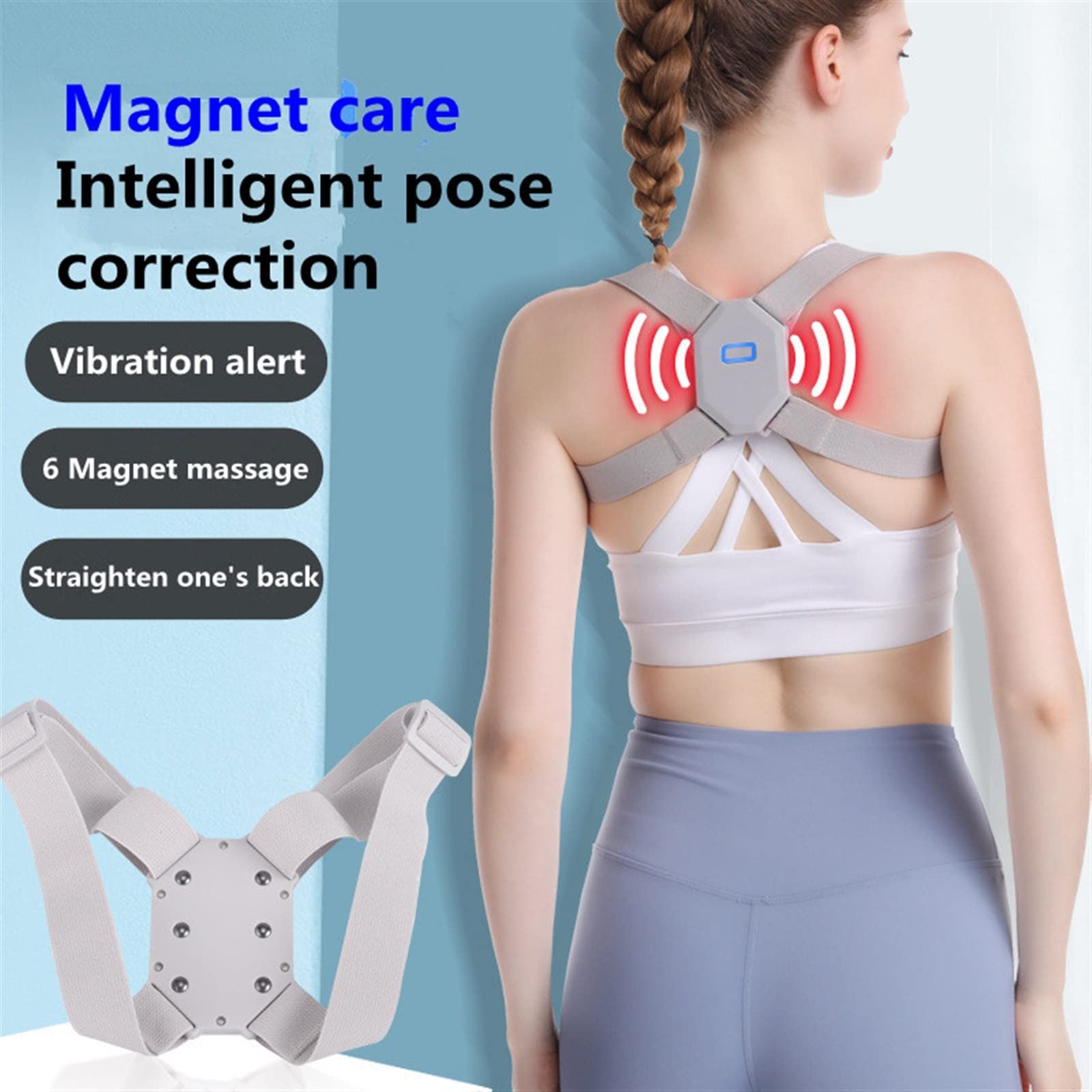 Correcteur de dos 6 aimants Capteur électronique Rappel de vibration Correcteur de posture de la colonne vertébrale intelligent Convient aux enfants Support réglable Santé et relaxation Fabriqué à