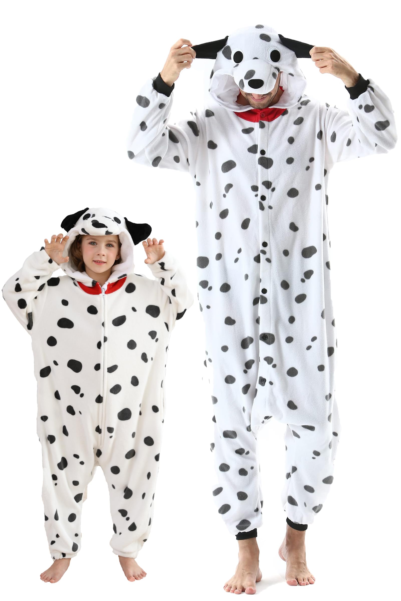 DarkCom Animal Onesie for Kids,Flannel Cosplay Dalmatian Halloween Costume Parent-Child Sleepwear for Girls Boys 4-5 T