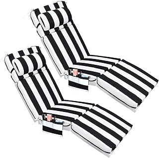 Wenqik 2 Pcs Indoor and Outdoor Lounger Pads with Pillows with Side Pockets Sponge Bench Pads Outdoor Furniture Chaise Lou... Price In India