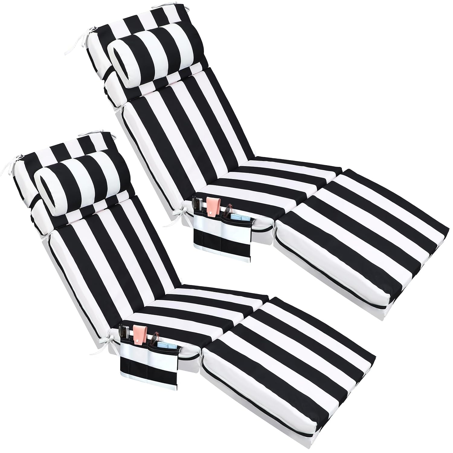 Wenqik 2 Pcs Indoor and Outdoor Lounger Pads with Pillows with Side Pockets Sponge Bench Pads Outdoor Furniture Chaise Lou... - Review, Price and Buying Guide