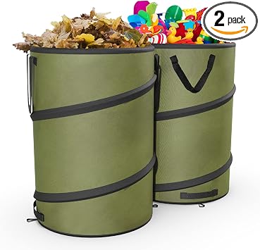 2-Pack 30 Gallon Collapsible Pop-Up Trash Can for Camping, RV - Waste Yard Bag for Gardening Lawn/Leaf - 30 Gallon Each Bag, Green