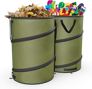 2-Pack 30 Gallon Collapsible Pop-Up Trash Can for Camping, RV - Waste Yard Bag for Gardening Lawn/Leaf - 30 Gallon Each Bag, Green