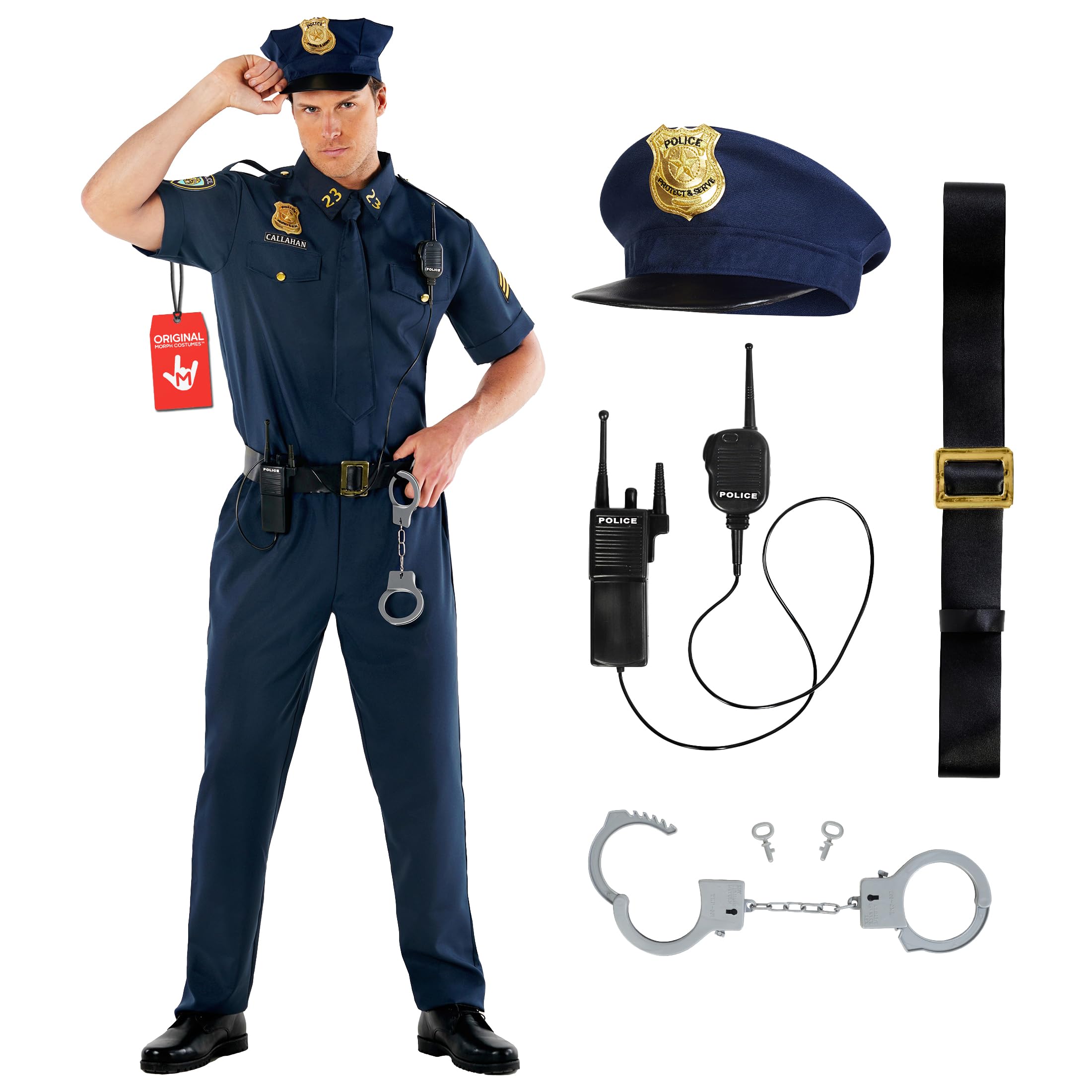 Morph Disfraz Policia Hombre Adulto, Traje Policia,Disfraces Policía, Disfraz Carnaval Hombre y Halloween