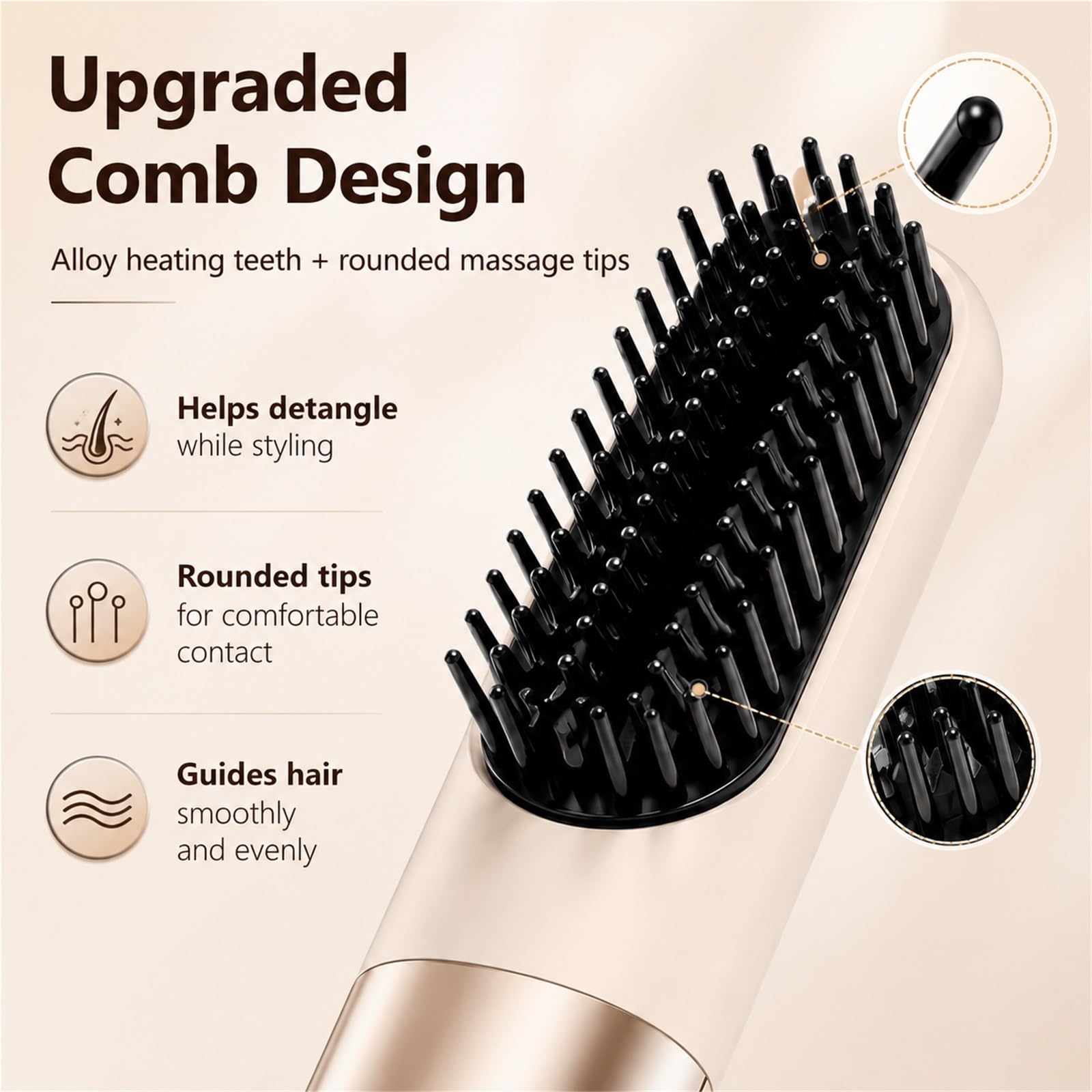 Cepillo Alisador de Pelo Inalámbrico 2026, Plancha de Pelo Portátil con Calentamiento Rápido Cerámico Iónico, 3 Niveles de Calor y Control de Frizz para Viajes