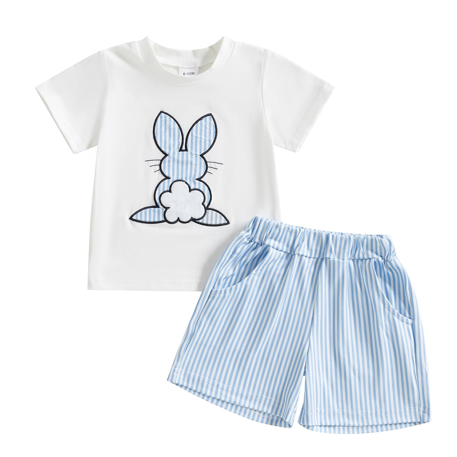 Toddler Baby Boy Easter Rabbit Outfit Short Sleeve Bunny Carrot Smocked T-shirt Elastic Waist Shorts Summer Clothes