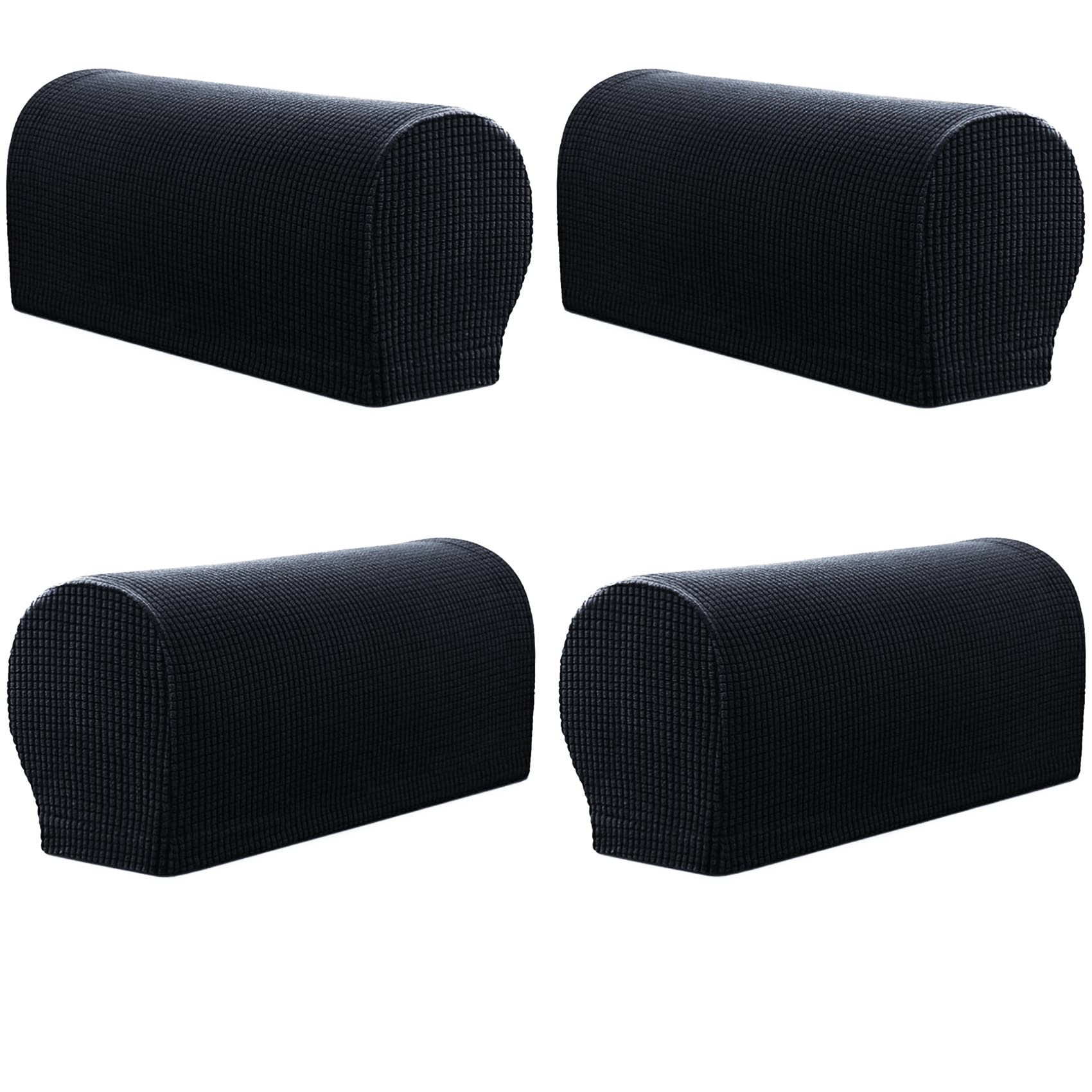 Pbiehsr Black Arm Rest Covers, Set Of 4 Stretch Armchair Couch Armrest Chair Covers For Furniture Protector, Anti-Slip Sofa Chair Arm Caps Spandex Polyester Slipcovers (Black)