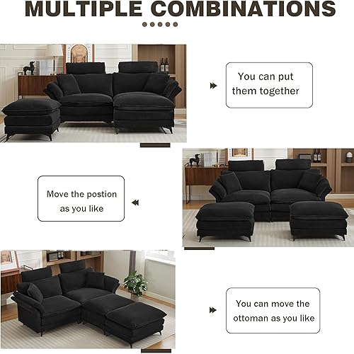 Miniatura 8 de Chaise Longue moderno para interiores, sofá modular de gran tamaño de 85.8 pulgadas con asiento profundo, sofá biplaza de pana convertible con