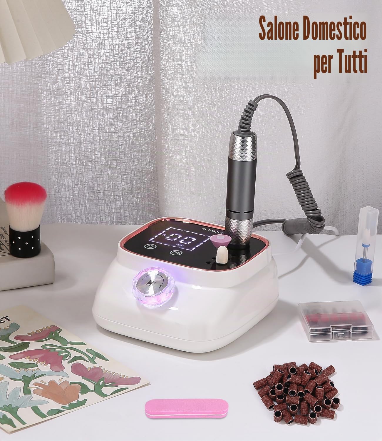 Fresa per Unghie Professionale, 45000RPM Lima Elettrica per Unghie , Touchscreen, con Punta in Ceramica Kit Unghie, Salone Manicure Set e Pedicure Elettrico per Semipermanente Gel