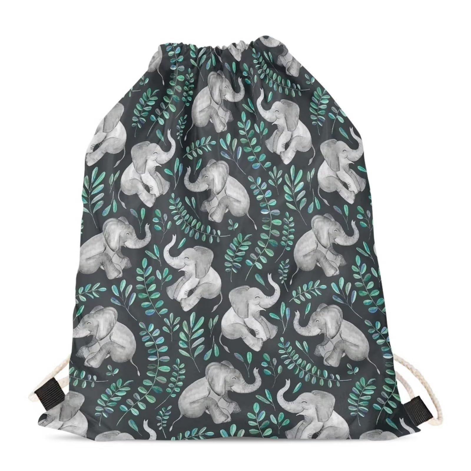 Showudesigns Elephant Swimming Bags Drawstring Cinch Gym Bag for Kids Outdoor Travel Swim PE String Pouch Lightweight Tote Bags Leaf Purse โ image 1
