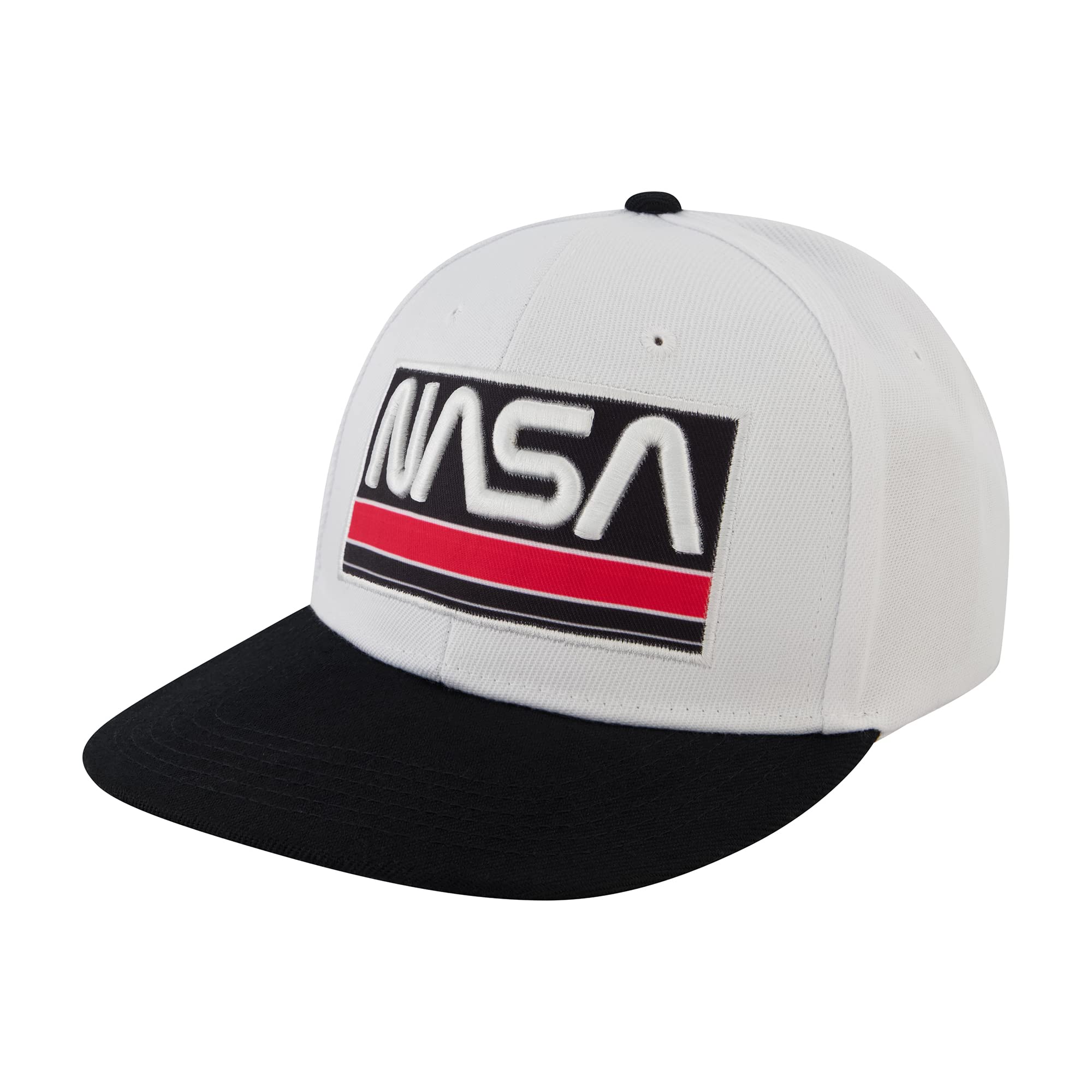 Concept OneNASA Baseball Cap, Skater Snapback Hat with Embroidered Logo, White/Black, Size, White/Black, size
