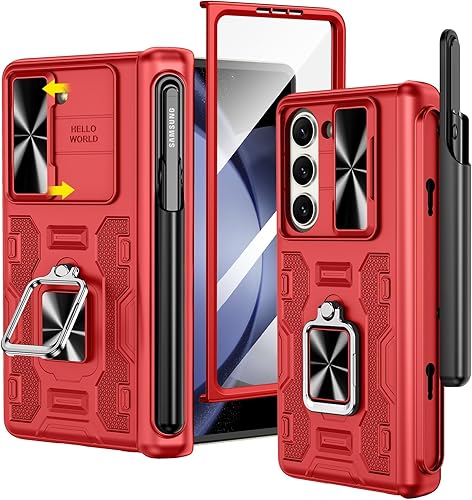 Miniatura 1 de VEGO Funda para Samsung Galaxy Z Fold 5 con soporte, soporte magnético con anillo de 360, soporte para bolígrafo S, protección de bisagra, cubierta