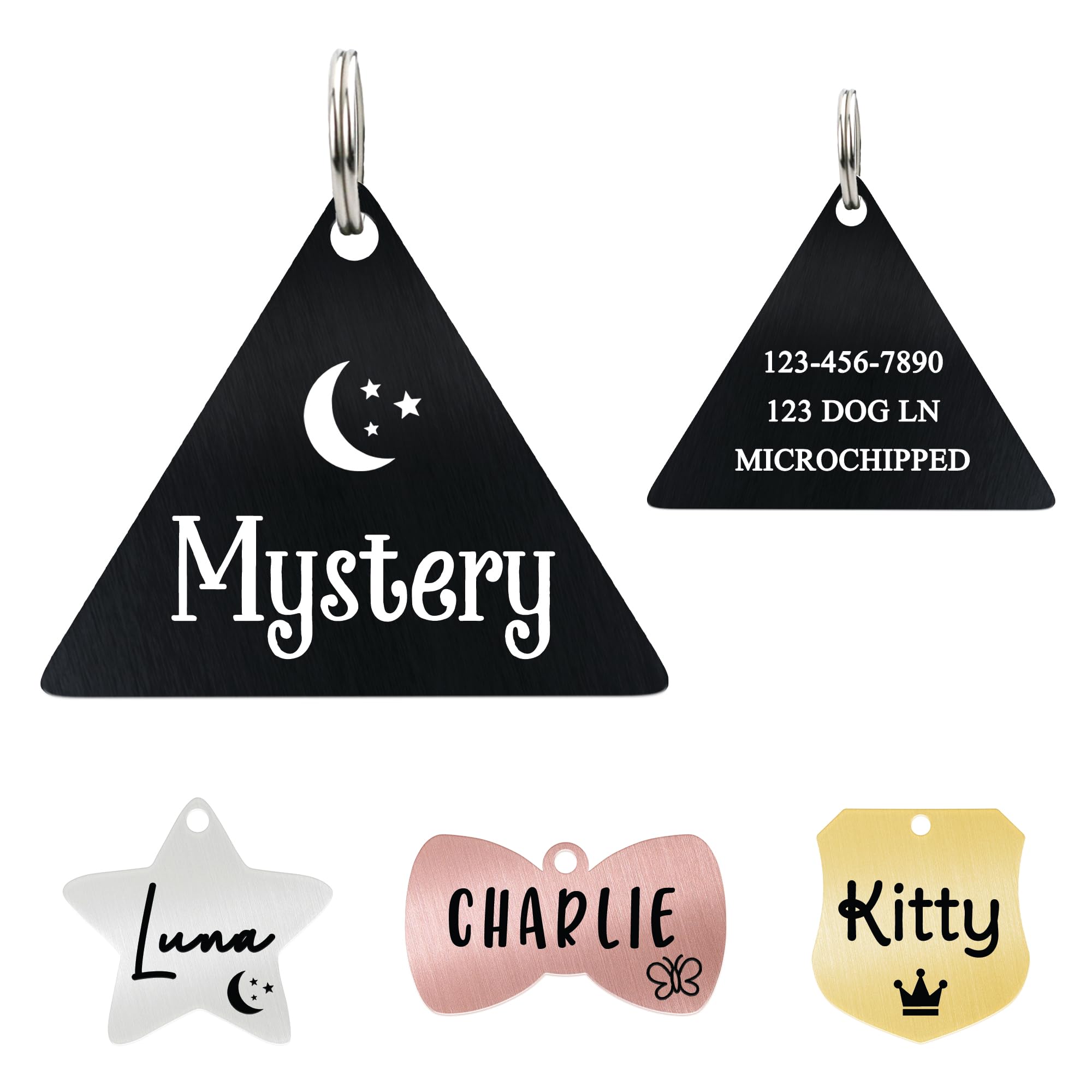 Ultra Joys Personalized Cat Collar Name Tag Small Pet ID Tags for Cats - Customized Mini Cute Dog Cat ID Tag - Bothside Engravable Lightweight Durable Stainless Steel - Triangle Tag in Black