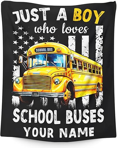 Manta personalizada para niños con nombre, manta de autobús escolar para niños y adolescentes, 40 x 50 pulgadas, lindas mantas para sofá cama,
