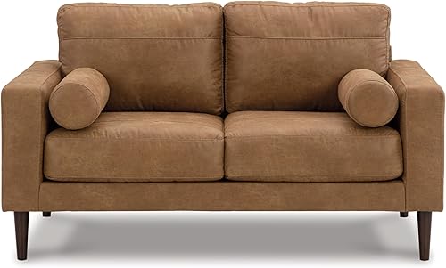 Miniatura 4 de Signature Design by Ashley Telora - Sofá biplaza moderno de piel sintética con 2 almohadas de cojín, color marrón oscuro