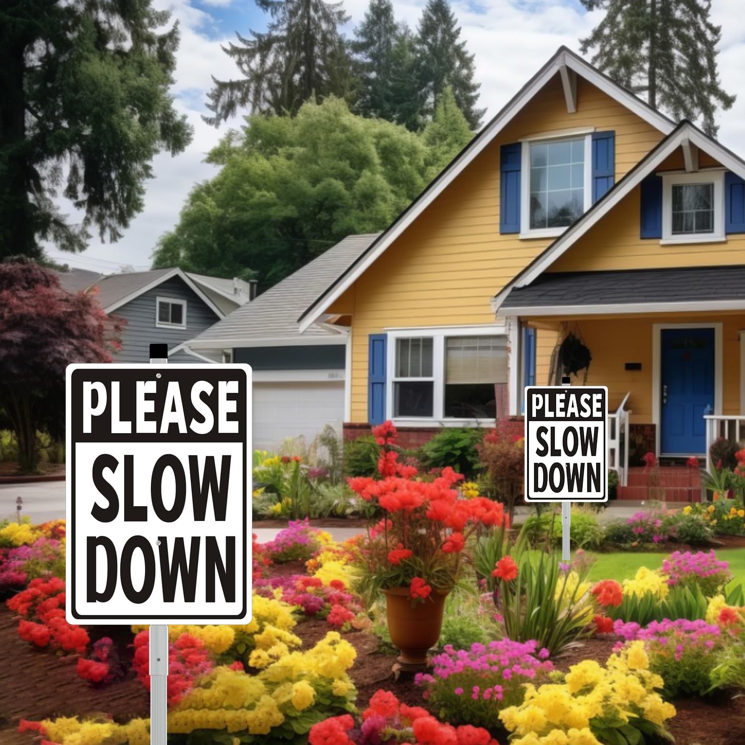 2 Pack Please Slow Down Yard Sign with 42" Stake, 10"x14" Metal Slow Down Sign for Neighborhoods, Residential Drive Slow Sign for Street and Yard