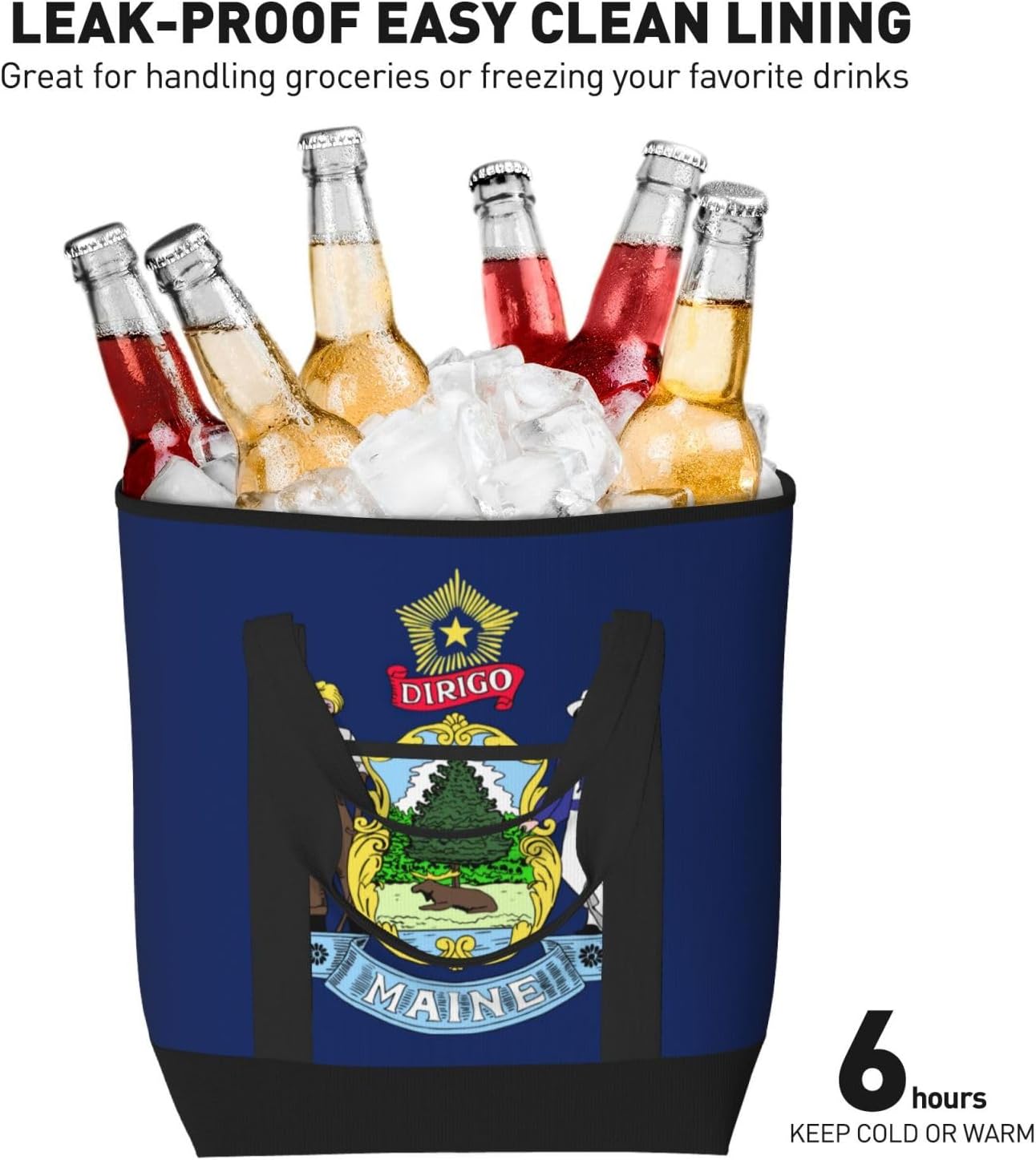 Maine State Flag Print Large Cooler Bag Tote Bag,Reusable Grocery Bag,Lunch Box Bag, For Picnic Beach Camping