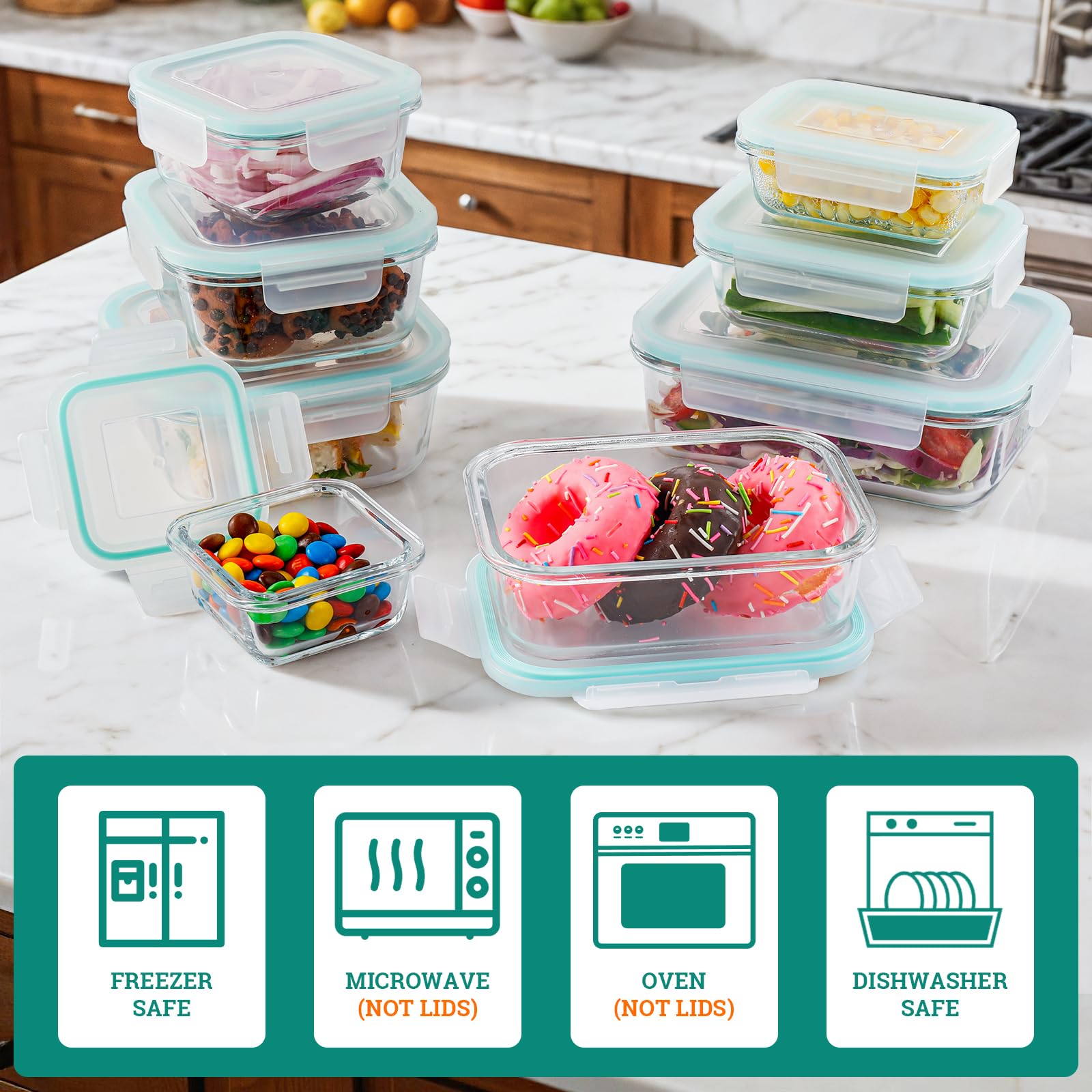 MHDCLY Confezione da 8 contenitori in vetro per alimenti, con coperchio, senza BPA e approvati dalla FDA, contenitori ermetici in vetro bento con coperchio a prova di perdite, per congelare