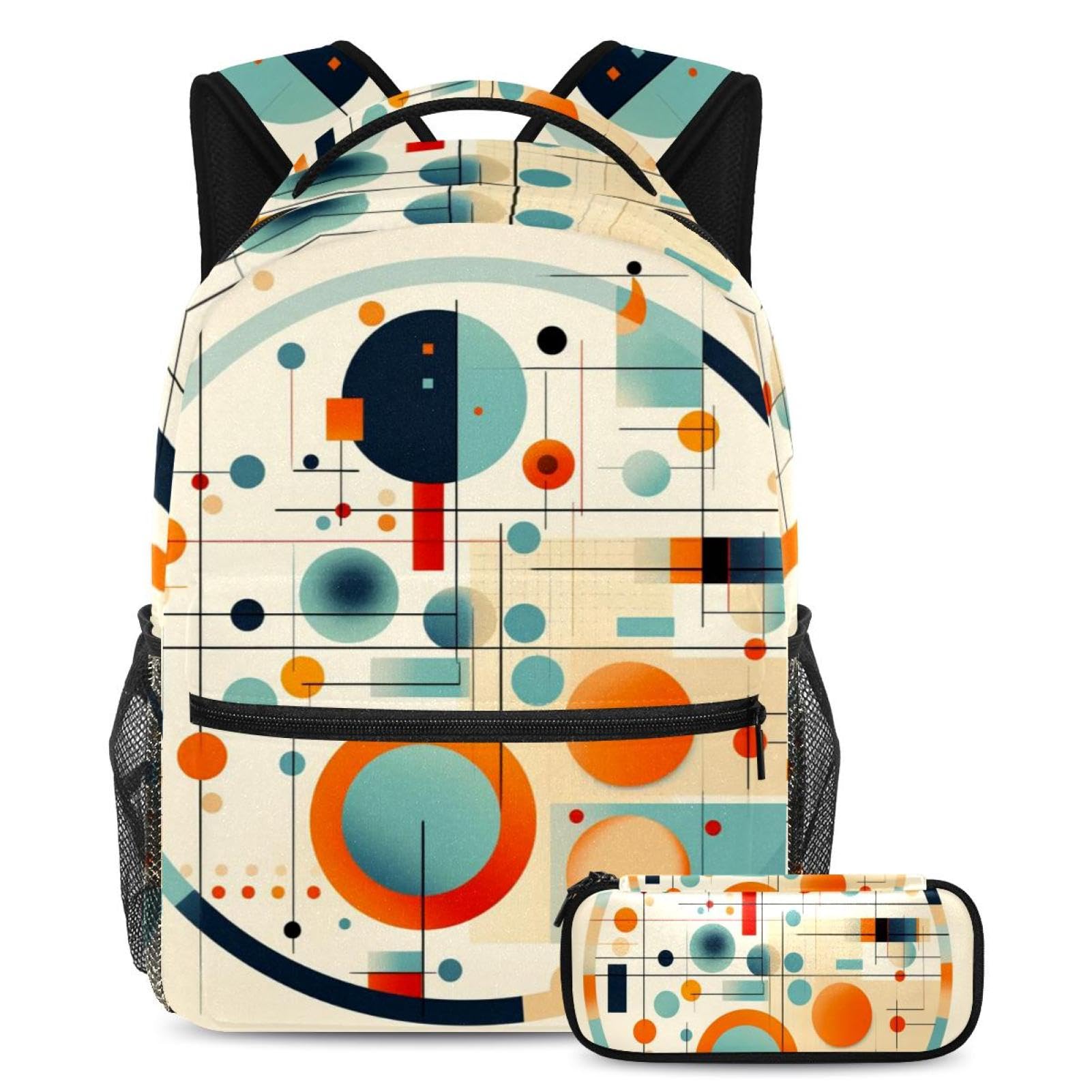 Sac à dos élégant géométrique multicolore #03 grand format avec trousse