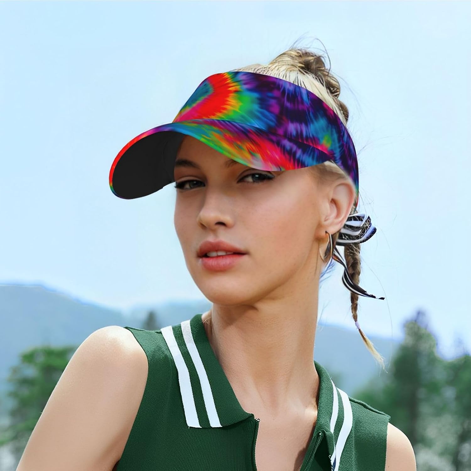 Colorful Tie Dye Pattern Print Sports Sun Visor Hats Adjustable Running Golf Tennis Sun Cap for Women Men